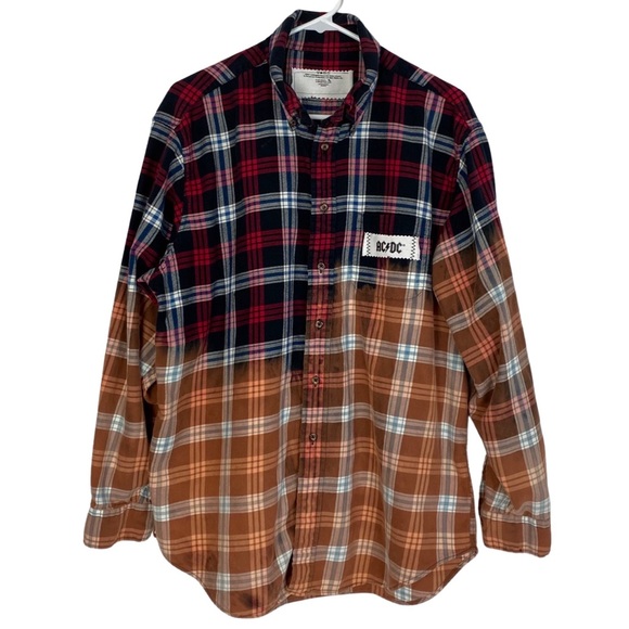 AC/DC | Shirts | Acdc Band Flannel Mens Large Unisex Upcycled Bleached ...